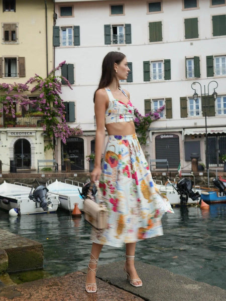 Feli Summer Coord Set In Multicolour - side shot on model walking by harbour - Miss Mosa By Akanksha