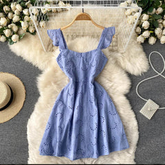Felipe Eyelet Dress - styled flat-lay shot, blue - Miss Mosa By Akanksha