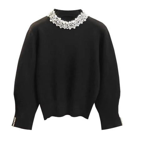 Femella Pearl Detail Luxe Sweater - flat-lay product shot, black - Miss Mosa By Akanksha