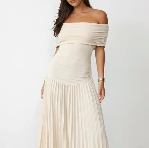 Femi Offshoulder Pleated Maxi Dress In Off-White