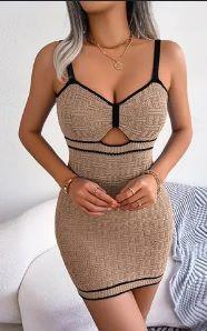 Feodora Statement Dress - front shot on model, beige - Miss Mosa By Akanksha