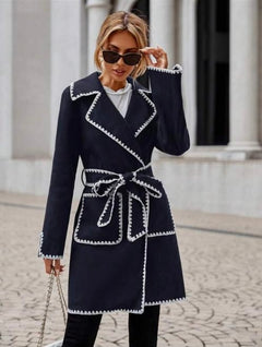 Ferria Oversized Woolen Long Overcoat - front shot on model outdoors, navy - Miss Mosa By Akanksha