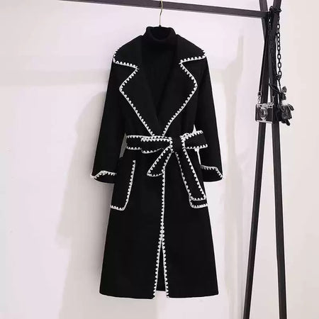 Ferria Oversized Woolen Long Overcoat - front shot on hanger, black - Miss Mosa By Akanksha