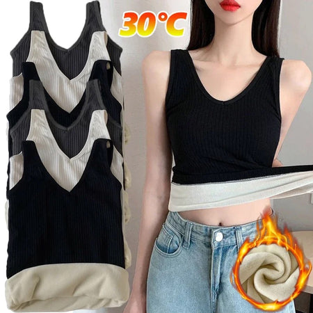 Fia Warm Tank Tops with Fleece Lining - promo collage on model and flat-lay, black and beige - Miss Mosa By Akanksha