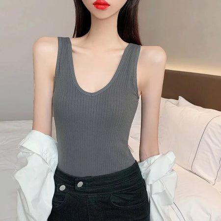 Fia Warm Tank Tops with Fleece Lining - front shot on model, grey - Miss Mosa By Akanksha