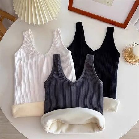 Fia Warm Tank Tops with Fleece Lining - flat-lay shot of three tank tops, black and white - Miss Mosa By Akanksha
