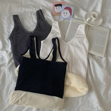 Fia Warm Tank Tops with Fleece Lining - flat-lay shot showing fleece hems, grey and white - Miss Mosa By Akanksha