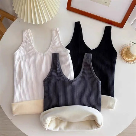 Fia Warm Tank Tops with Fleece Lining - flat-lay shot of three tank tops, black and white - Miss Mosa By Akanksha