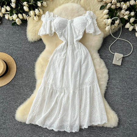 Filicia Eyelet Cotton Dress In White - flat-lay product shot - Miss Mosa By Akanksha