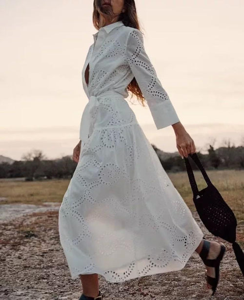 Filly Cotton Eyelet Summer Midi Dress In White