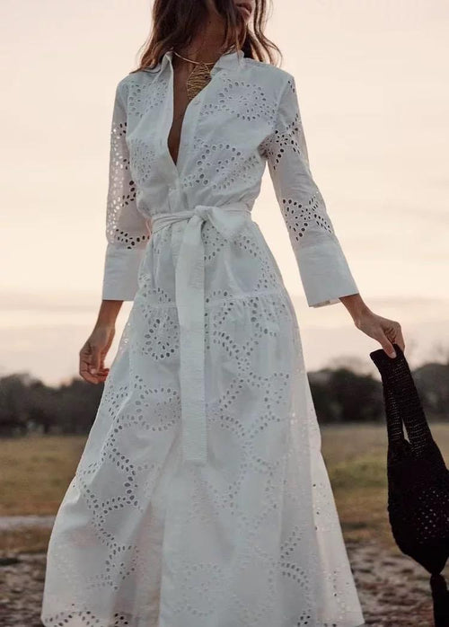 Filly Cotton Eyelet Summer Midi Dress In White