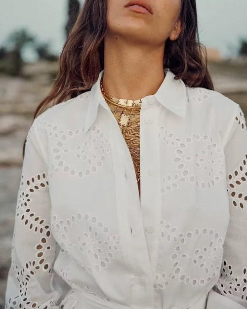 Filly Cotton Eyelet Summer Midi Dress In White