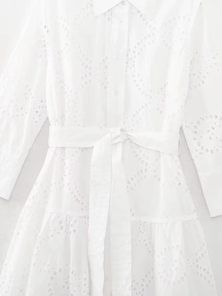 Filly Cotton Eyelet Summer Midi Dress In White - flat-lay shot of bodice - Miss Mosa By Akanksha