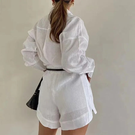 Filo Summer Two Piece Linen Coord Set - back shot on model, white - Miss Mosa By Akanksha