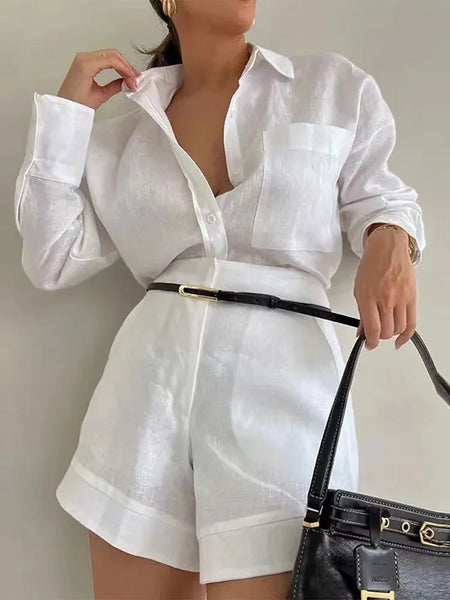 Filo Summer Two Piece Linen Coord Set - close-up shot on model, white - Miss Mosa By Akanksha