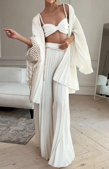 Finley 3 Piece Coord Set - full-length front shot on model, white - Miss Mosa By Akanksha