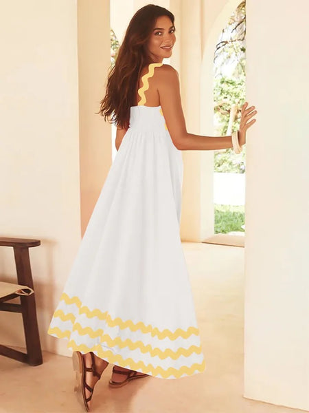 Finn Holiday Midi Dress - back shot on model, white - Miss Mosa By Akanksha