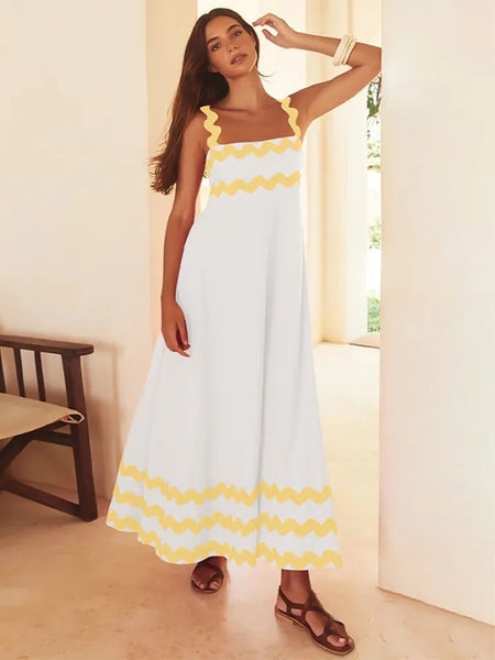 Finn Holiday Midi Dress - front shot on model, white - Miss Mosa By Akanksha