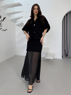 Fiora Knitted Coord Set - full-length shot on model, black - Miss Mosa By Akanksha
