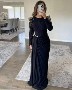 Fiore Embellished Slit Maxi Dress - front shot on model, black - Miss Mosa By Akanksha