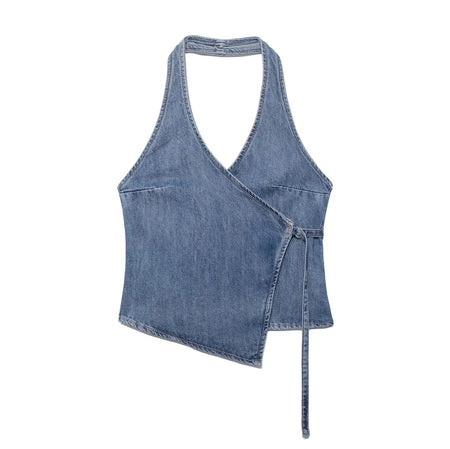 Fiyo Denim Knot Up Tops In Blue - flat-lay product shot, blue - Miss Mosa By Akanksha