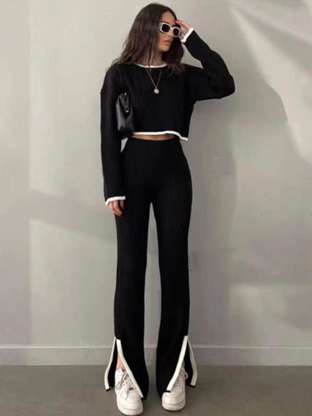 Flavia Woolen Coord Set - full-length shot on model, black - Miss Mosa By Akanksha