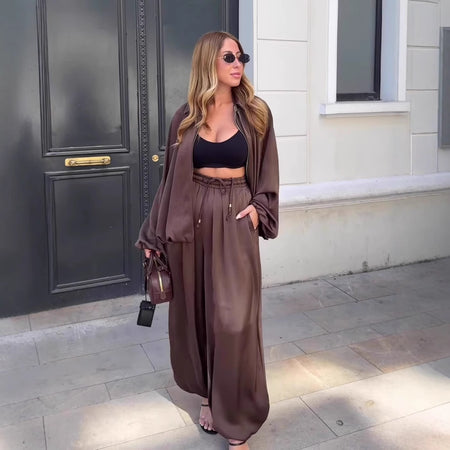 Flavie 2 Pcs Coord Set - full-length styled shot, brown - Miss Mosa By Akanksha