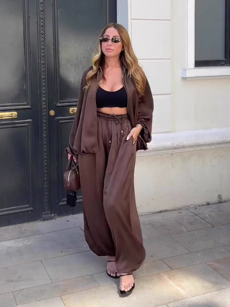 Flavie 2 Pcs Coord Set - full-length styled shot, brown - Miss Mosa By Akanksha