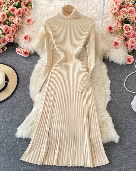 Flavie Premium Knitted Midi Dress In Cream - flat-lay product shot - Miss Mosa By Akanksha