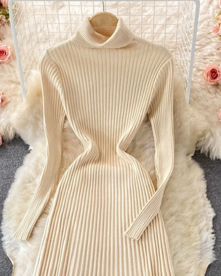 Flavie Premium Knitted Midi Dress In Cream - flat-lay product shot - Miss Mosa By Akanksha