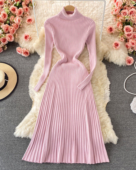 Flavie Premium Knitted Midi Dress In Pink - flat-lay product shot - Miss Mosa By Akanksha