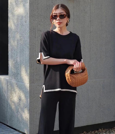 Flexxi Knitted Cotton Co-ord Set - front shot on model, black - Miss Mosa By Akanksha