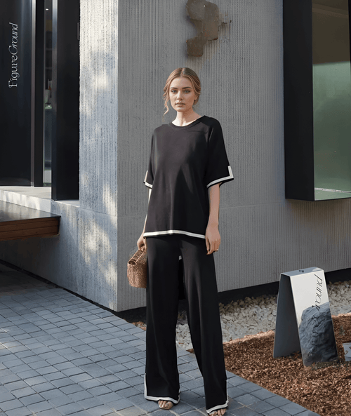 Flexxi Knitted Cotton Co-ord Set In Black