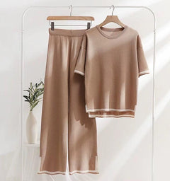 Flexxi Knitted Cotton Co-ord Set - front shot on hanger, brown - Miss Mosa By Akanksha