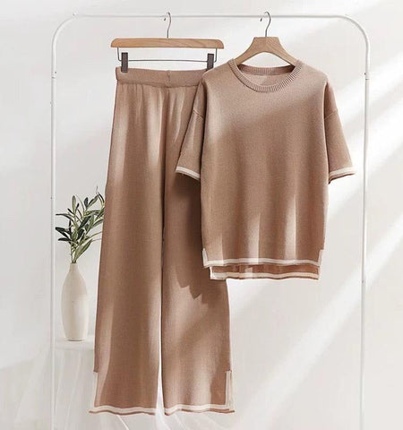 Flexxi Knitted Cotton Co-ord Set - front shot on hanger, brown - Miss Mosa By Akanksha