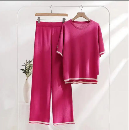 Flexxi Knitted Cotton Co-ord Set - front shot on hanger, pink - Miss Mosa By Akanksha