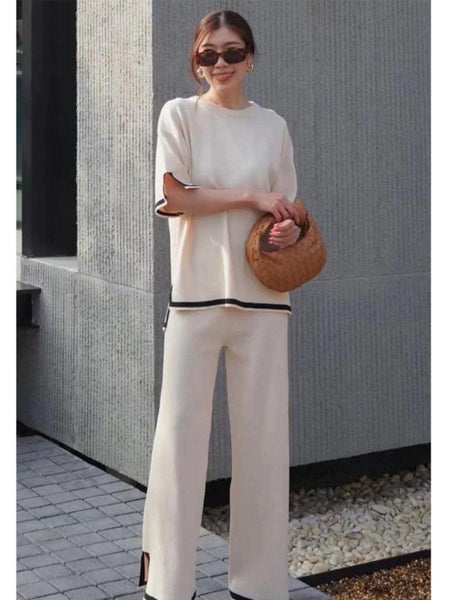 Flexxi Knitted Cotton Co-ord Set - front shot on model, cream - Miss Mosa By Akanksha