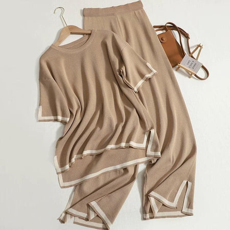 Flexxi Knitted Cotton Co-ord Set - flat-lay product shot, brown - Miss Mosa By Akanksha