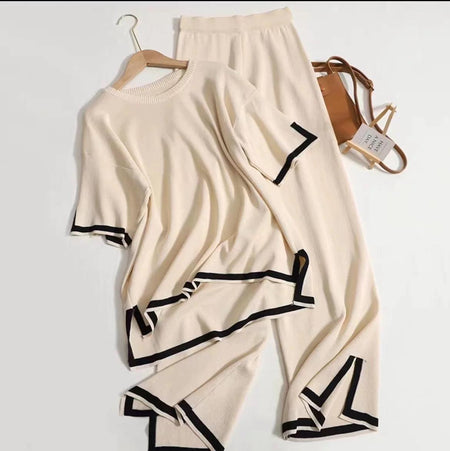 Flexxi Knitted Cotton Co-ord Set - flat-lay product shot, cream - Miss Mosa By Akanksha
