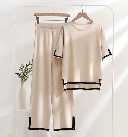 Flexxi Knitted Cotton Co-ord Set - front shot on hanger, cream - Miss Mosa By Akanksha