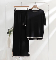Flexxi Knitted Cotton Co-ord Set - front shot on hanger, black - Miss Mosa By Akanksha