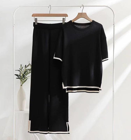Flexxi Knitted Cotton Co-ord Set - front shot on hanger, black - Miss Mosa By Akanksha