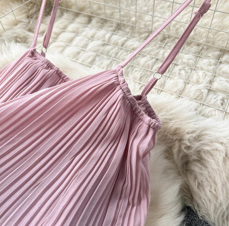 Flora Statement Jumpsuit In Pink - close-up of the strap and pleated bodice - Miss Mosa By Akanksha