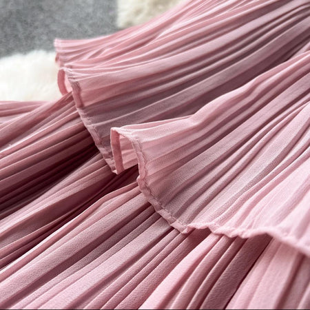 Flora Statement Jumpsuit In Pink - close-up of the pleated trouser fabric - Miss Mosa By Akanksha