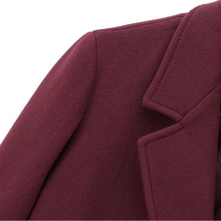 Floretta Formal Coat - close-up of lapel detail, wine - Miss Mosa By Akanksha