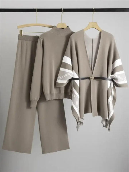 Florrie Luxe Winter Coord Set- With Cape - flat-lay shot on hangers, taupe and white - Miss Mosa By Akanksha