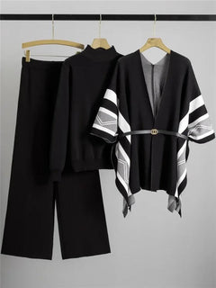 Florrie Luxe Winter Coord Set- With Cape - flat-lay shot on hangers, black and white - Miss Mosa By Akanksha