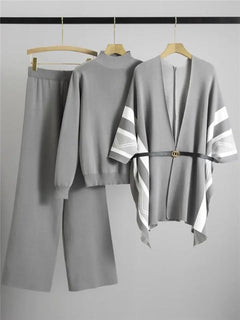 Florrie Luxe Winter Coord Set- With Cape - flat-lay shot on hangers, grey and white - Miss Mosa By Akanksha