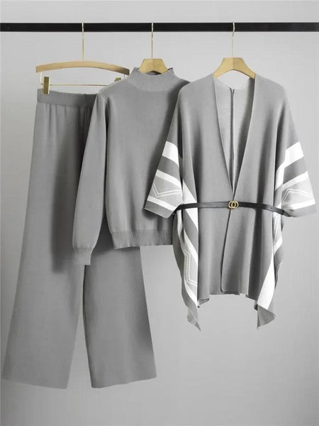Florrie Luxe Winter Coord Set- With Cape - flat-lay shot on hangers, grey and white - Miss Mosa By Akanksha