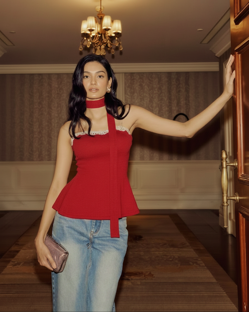 Hazel Embellished Padded Top With Scarf